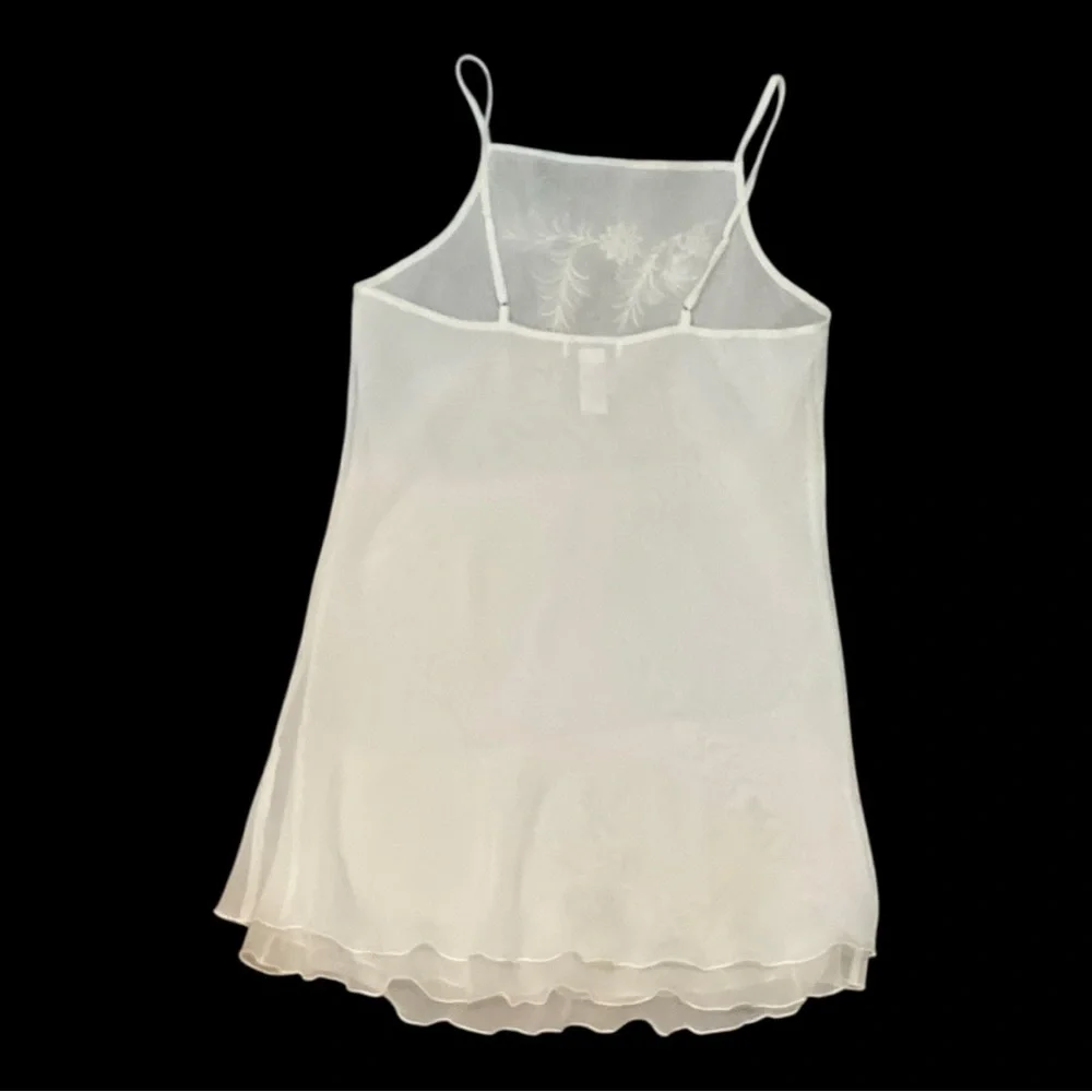 🔥‎ Sheer Vintage Slip Dress 👀 White Embroidered Mesh Lingerie Size L